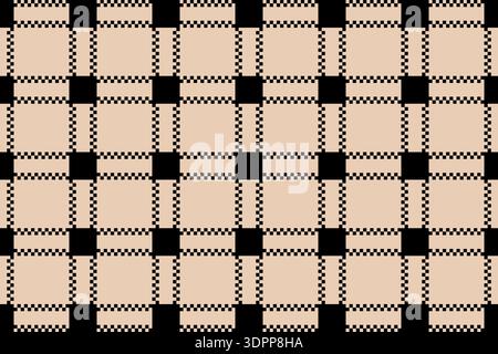 Creamy checkered textile pattern. Tablecloth or blanket, picnic plaid or scarf, shirt or neckerchief fabric print. Classical cotton, tweed or flannel ornament. Vector flat illustration. Stock Vector