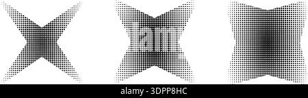 Set of bling shapes with pixel, noise or grain texture isolated on white background. Dotted twinkle or sparkle forms. Figures with halftone effect. Vector graphic illustration. Stock Vector