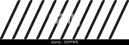 Repeated slashes isolated on white background. Tilted parallel stripes. Embroidery ornament with oblique stitches. Print for caution tape or barricade Stock Vector