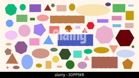 Set of wavy outline geometric frames. Curly triangle, oval and rectangle borders for text highlights, card edges and decorative elements. Irregular shape silhouettes vector Stock Vector