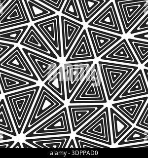 Minimal geometric background featuring large triangles with multiple repeated inner triangles, presented in a black and white style. Stock Vector