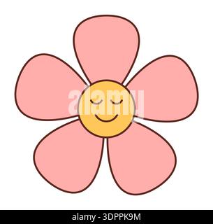 Groovy Retro Cartoon Flower Sticker Stock Vector