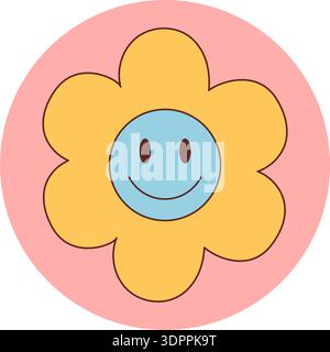 Cute Retro Groovy Sticker Flower Badge Stock Vector