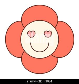 Groovy Y2K Cartoon Flower Sticker Stock Vector