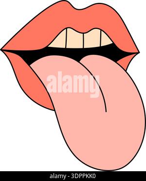 Groovy Retro Pop Mouth Sticker Cartoon Stock Vector