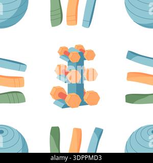 Seamless Flat Dumbbell Pattern Stock Vector