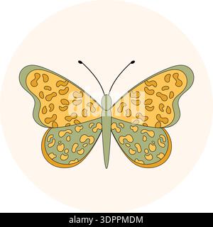 Groovy Retro Butterfly Sticker Patch Stock Vector