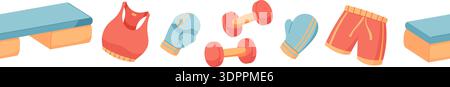 Seamless Colorful Fitness Equipment Border Pattern Stock Vector