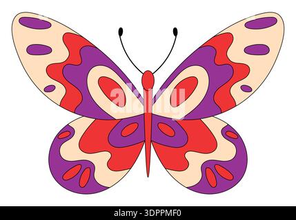 Groovy Retro Butterfly Sticker Patch Stock Vector
