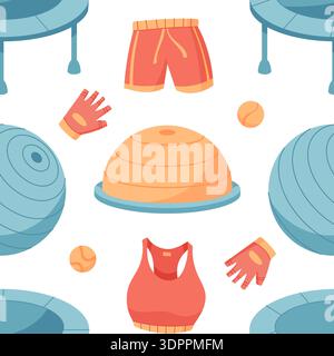 Flat Seamless Pattern With Fitness Equipment Stock Vector