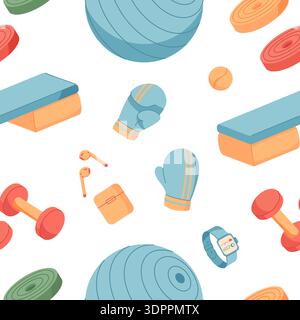 Colorful Seamless Pattern With Fitness Equipment Stock Vector