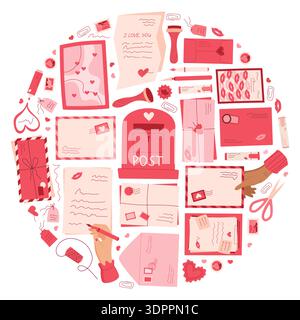 Love Mail Letter Sticker Flat Circle Stock Vector