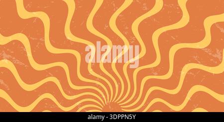 Groovy Retro Sun Burst Wavy Background Stock Vector