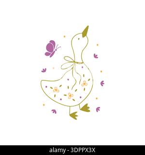 Hand drawn doodle spring goose. Stock Vector