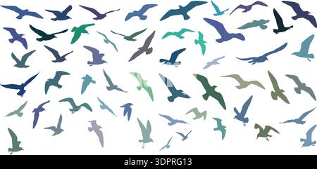 Flying Birds Silhouette Set – Editable Seagull and Wild Bird Sky Pattern Vector Collection Stock Vector