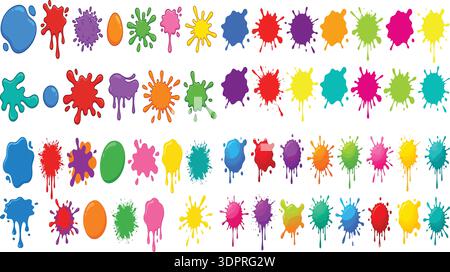 Colorful Paint Splash and Ink Splatter Set – Editable Abstract Liquid Blots, Drips and Creative Vector Collection Stock Vector