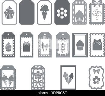 Vintage Gift Tag and Bakery Label Set – Editable Cupcake, Ice Cream and Floral Decorative Card Vector Collection Stock Vector