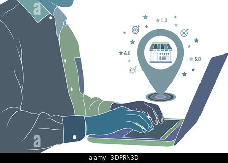 Online Business Rating and Customer Review Concept – Local Store Location Pin and Digital Feedback Illustration Stock Vector