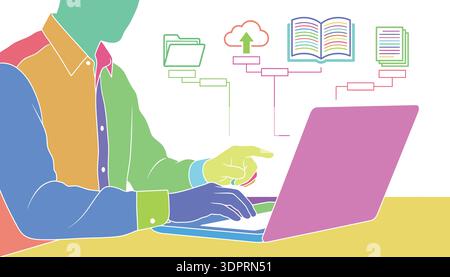 Digital Collaboration and Online Learning Concept Illustration – Cloud Document Sharing and Remote Teamwork Vector Design Stock Vector