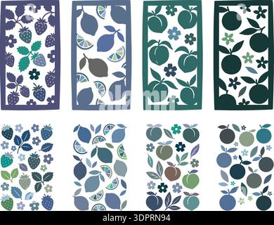 Fruit Pattern Collection Vector Set, Strawberry Lemon Peach Orange Botanical Illustration Backgrounds Stock Vector