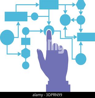 Digital Flowchart Interface Concept, Finger Touching Workflow Process Diagram Technology Illustration Stock Vector