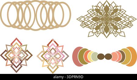 Abstract Geometric Decorative Elements Set, Modern Symmetrical Ornament Vector Collection Stock Vector