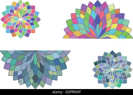 Colorful Mandala Flower Set, Decorative Floral Geometric Ornament Collection Stock Vector
