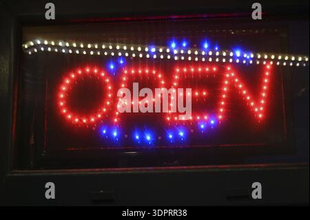 Neon sign opened Stock Photo