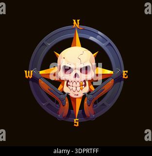 Cartoon pirate compass heraldry emblem or icon with rose of winds ...