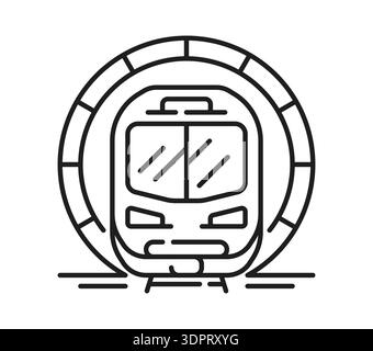Subway train locomotive, transportation railway line icon or pictogram. Passenger transportation locomotive sign, transport vector symbol. Railway industry icon with high speed train in tunnel Stock Vector