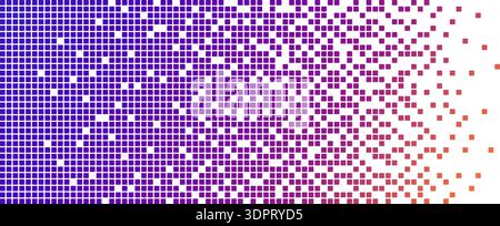 Neon AI pixel fade gradient bg. Blue, pink and purple gradient background. Abstract digital pattern with square elements grid. Vibrant cyber Stock Vector