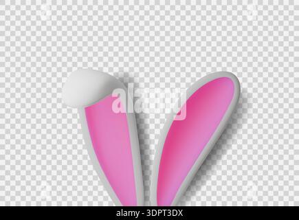 3D Easter bunny ears with white rabbit texture, perfect for spring holiday cards, festive banners, and cheerful greeting designs. Stock Vector