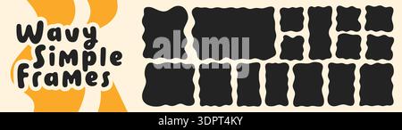 Set with wavy black organic rectangles with logo on white background. Stock Vector