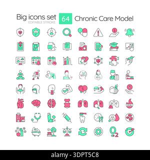 Chronic care model line color icons set Stock Vector