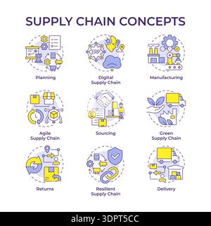 Supply chain multi color concept icons Stock Vector