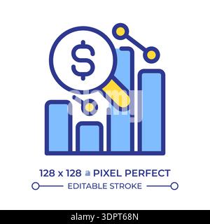 Analysis money pixel perfect line color icon Stock Vector