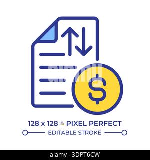 Cash flow statement pixel perfect line color icon Stock Vector