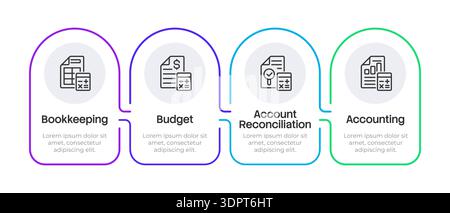 Bookkeeping multicolor rounded infographic 4 steps Stock Vector