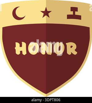 Shield crest with honor text and small icons in a classic heraldic style Stock Vector