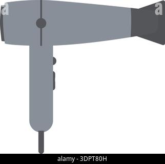 Flat illustration of a handheld hair dryer in gray with a narrow nozzle and handle Stock Vector