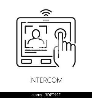 Intercom home security equipment line icon or symbol. House protection device lineart vector pictogram, security electronics linear symbol. Alarm equipment sign or icon with door intercom touch screen Stock Vector