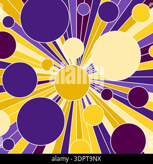 Colored geometric background. Circles of different sizes are connected by lines from the center. Flat style for cover, poster and creative design Stock Vector
