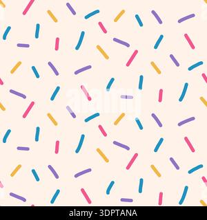 Abstract sprinkles colorful seamless pattern. Small dash funky random sprinkles background. Simple birthday confetti wallpaper. Vector surface design. Stock Vector