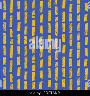 Small dash vertical lines yellow marker seamless pattern. Surface pattern design geometric handmade strip. Hand drawn mini streaks grunge ink roller t Stock Vector