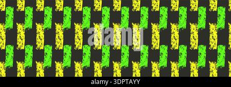 Dash neon marker lines seamless pattern. Surface pattern design geometric handmade bold green yellow, black motif. Hand drawn mini streaks texture. Ve Stock Vector