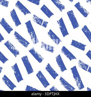 Small dash diagonal lines marker blue seamless pattern. Surface pattern design geometric handmade rain strips. Hand drawn rain streaks grunge ink roll Stock Vector