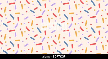 Small dash seamless pattern. Background baby with confetti sprinkles. Birthday cakes topping vector design. Simple repeat texture for print. Design fo Stock Vector
