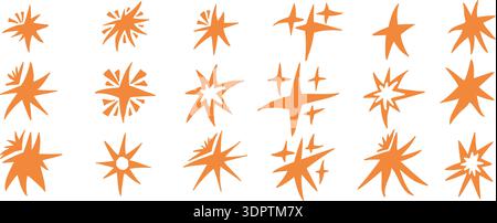 Handmade yellow star icons. Doodle childish simple sparkling shapes. Scrapbook cutout stars elements figures and twinkles. Vector illustration of magi Stock Vector