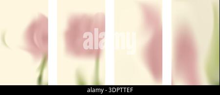 Flower backgrounds gradient with blurred gentle frame for social media. Rose floral summer soft templates with beige, pink and green blend texture. Ve Stock Vector
