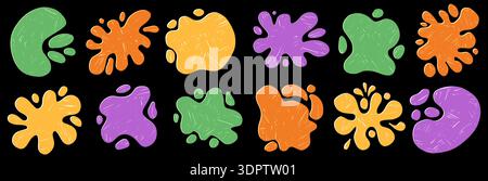 Chalk or oil pastel textured blob, splash and blot for text. Crayon colorful frame in amoeba shape. Kids puddle of paint or a water drop figure. Vecto Stock Vector